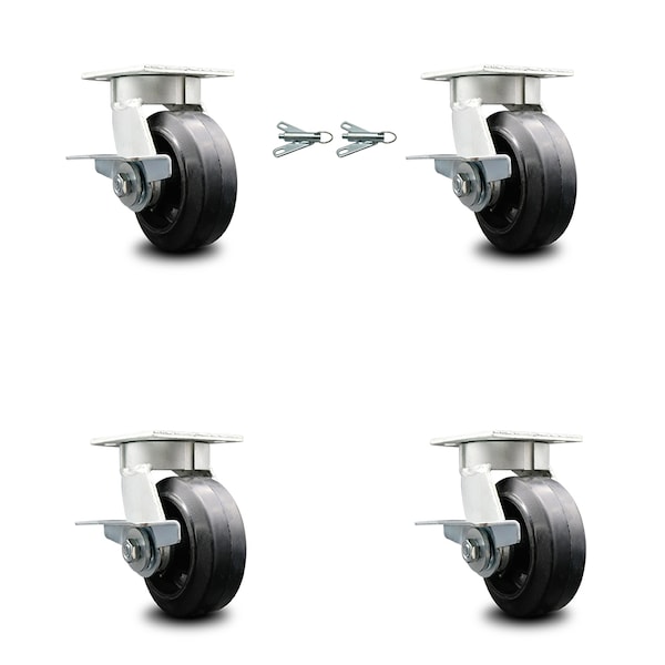 Service Caster 5 Inch Kingpinless Rubber on Steel Wheel Caster Brakes 2 Swivel Locks SCC, 4PK SCC-KP30S520-RSR-SLB-BSL-2-SLB-2 - main